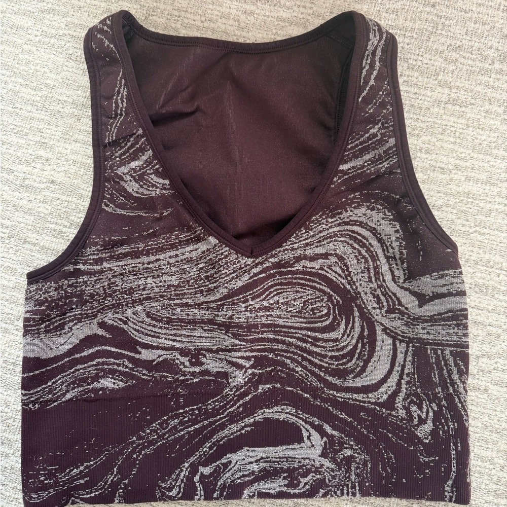 Burgundy Silver Marbled Patterned Crop Top